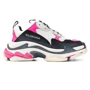 Balenciaga Triple S Sneakers in White/Black/Neon Pink, Size 38